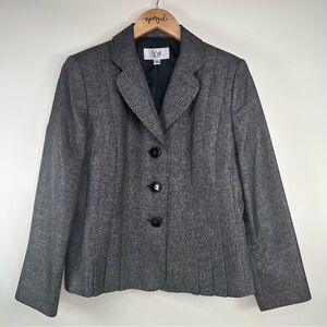Le Suit Pleated Business Professional Metallic Blazer Jacket Silver Petite 12